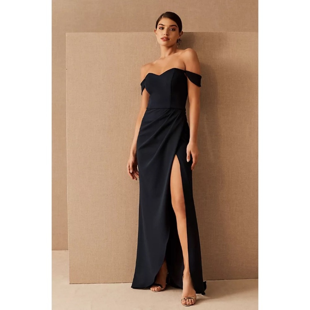 BHLDN Anthropologie Rossi Crepe Maxi Dress Navy Blue Formal Wedding Bridesmaid